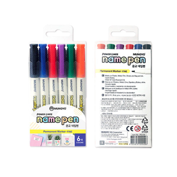 [Mungyo] Name Pen Fine-Tip Marker 1mm 1SET(6Colors)